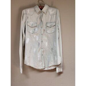 The Au Vintage Womens Long Sleeve Snap Western Shirt Medium Distressed Look USA